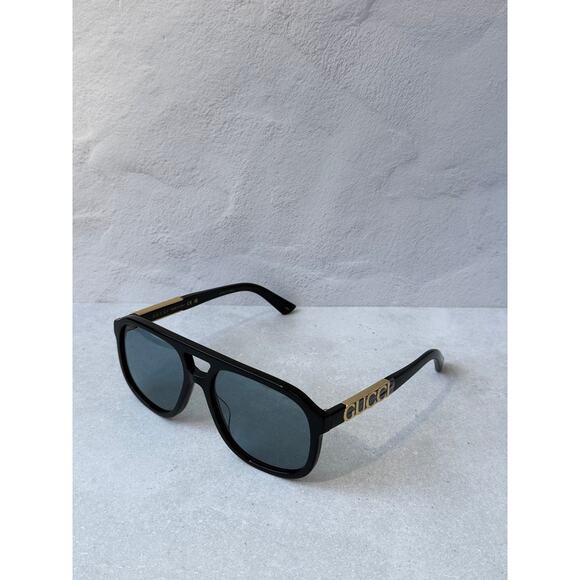 NEW Gucci GG1188S Black Blue Gold Logo Aviator Sunglasses main image 6
